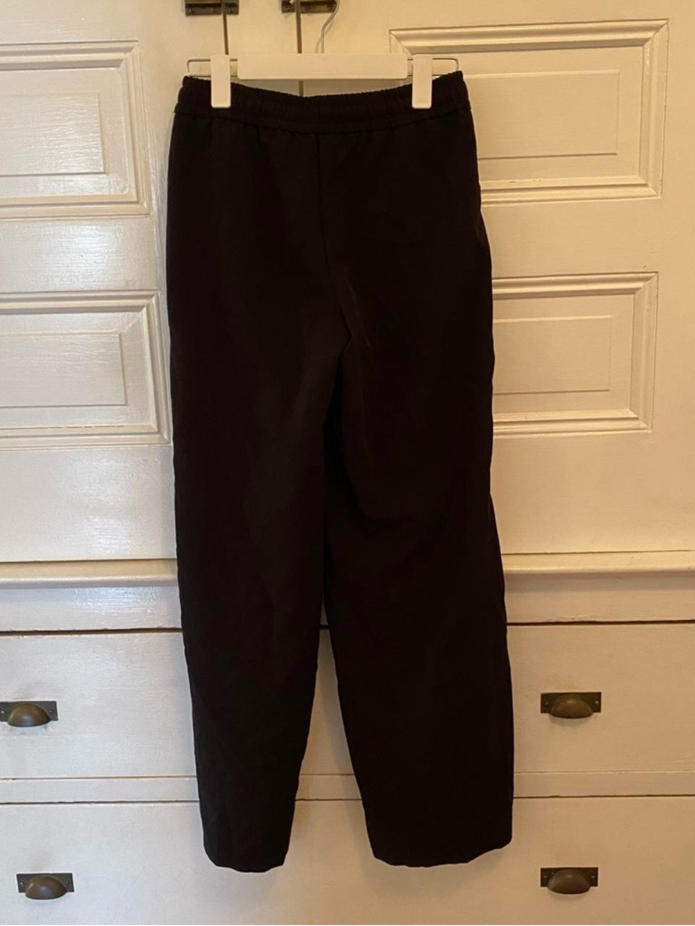 Women’s Black Wide Leg Pants with Tan and Cream Side Stripes - Picture 3 of 4